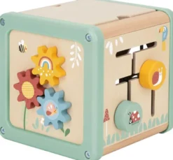 Aktivitetskub med kulbana i trä med roliga funktioner Tooky Toy
