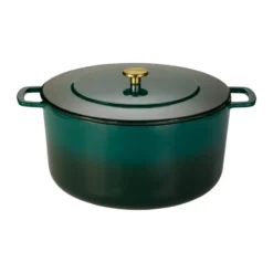 Combekk emaloitu valurautapata Ø32 cm, Holly Green-gold nuppi