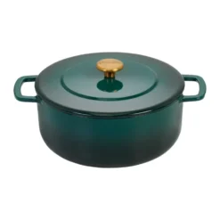 Combekk emaloitu valurautapata Ø28 cm, Holly Green-gold nuppi