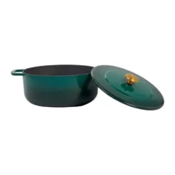 Combekk emaloitu valurautapata Ø24 cm, Holly Green-gold nuppi