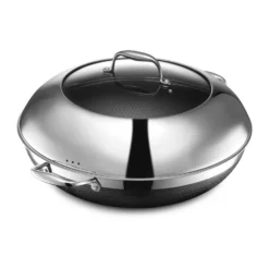 Hexclad wok-pannu kannella hybridi Ø36 cm, Ruostumatonta terästä-musta