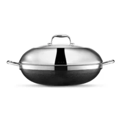 Hexclad wok-pannu kannella hybridi Ø36 cm, Ruostumatonta terästä-musta