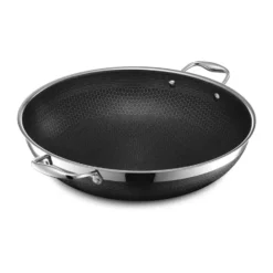 Hexclad wok-pannu kannella hybridi Ø36 cm, Ruostumatonta terästä-musta