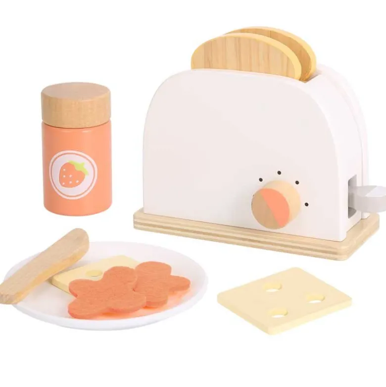 Leksaksbrödrost trä med brödskivor, pålägg Tooky Toy