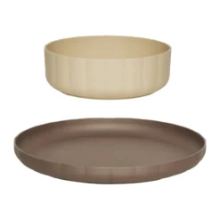 Pullo lautanen & kulho 2 osaa, Taupe-vanilla