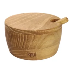 Raw suolakulho sis. lusikan ja kannen., Tiikki